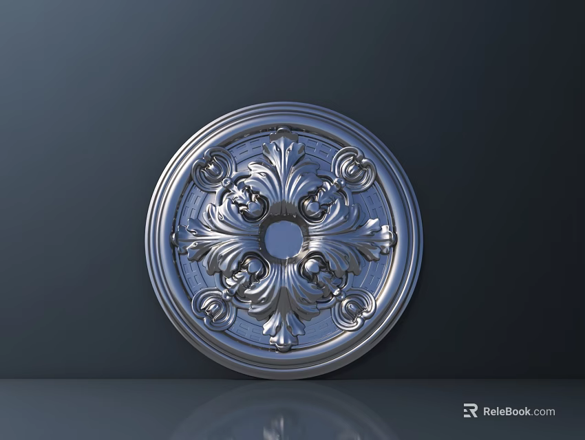 Ornate Circular Carving With Intricate Silver Metallic Patterns And Decorative Design 3d model