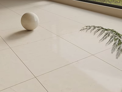 Light Beige Modern Floor Tiles With White Sphere And Green Plant Branch 3d model