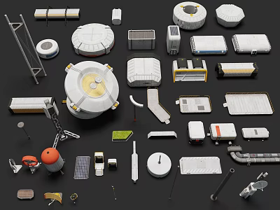Various Architectural Building Components Including Round Roofs Rectangular Panels And Ladders 3d model