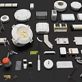 Various Architectural Building Components Including Round Roofs Rectangular Panels And Ladders