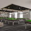 Modern Billiard Room Interior With Billiard Tables Chairs And Greenery