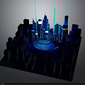 Futuristic Urban Architecture 3D Model With Blue Lighting And Circular Central Structure 3d model