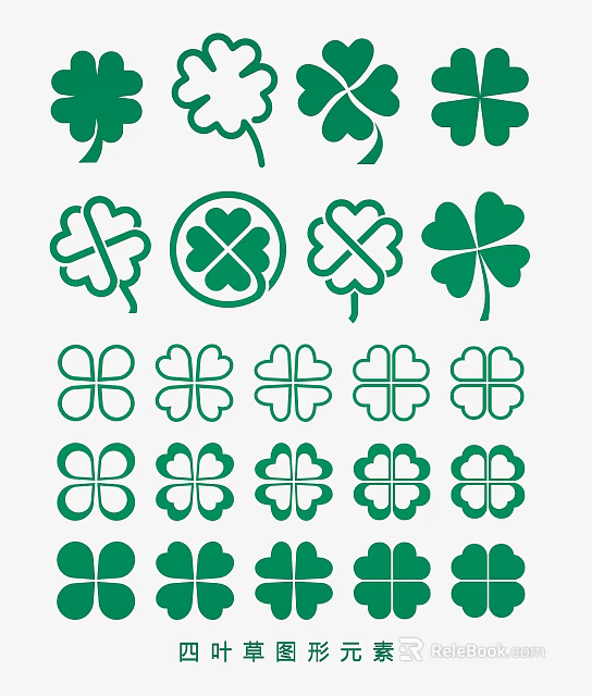 Decorative Green Clover Wall Decor with Various Leaf Patterns for Home Decoration 3d model 