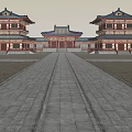 Ancient Chinese Traditional Architecture With Blue Red Tiled Roof Ornate Carvings And Stone Steps
