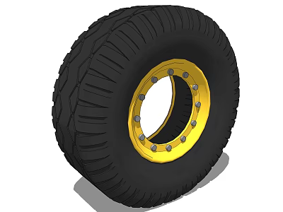 Black Off Road Tire With Golden Rim Metal Bolts And Deep Tread Pattern 3d model