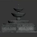 Three Tiered Decorative Fountain with Carved Stone Base and Blue Water Basin