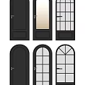 Black Swing Doors With Different Designs Ribbed Glass Grid Patterns And Arched Shapes