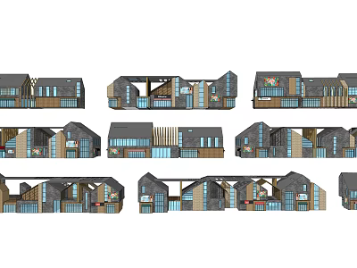 Modern Commercial Street Architecture With Various Building Facades And Shop Fronts 3d model