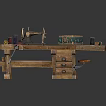 Rustic Wooden Workbench Furniture With Vice Tools Drawers And Small Stool