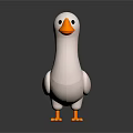 White Duck 3D Model with Orange Beak and Feet Standing on Black Background with Reflection