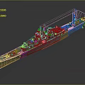 Detailed Warship Model with Turrets Antennas Gray Hull and Red Deck as Waterborne Transport