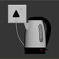 Silver Electric Kettle With Black Handle Plugged Into White Power Socket For Daily Use 3d model