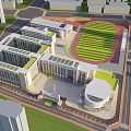 Modern School Buildings With Green Roofs Sports Field And Open Campus Layout
