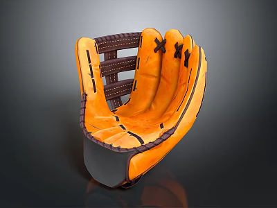 Orange And Brown Leather Baseball Glove With Stitched Design For Sports Use 3d model
