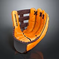 Orange And Brown Leather Baseball Glove With Stitched Design For Sports Use