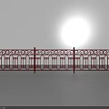 Red Decorative Wrought Iron Railing With Ornate Patterns And Vertical Support Posts 3d model