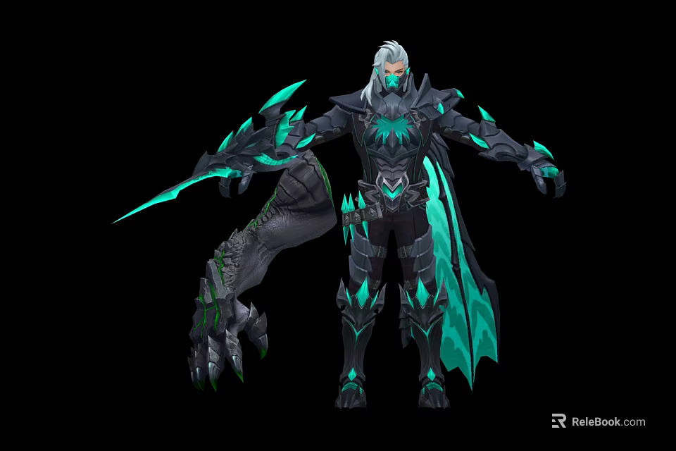 Mythical Game Warrior Character With Silver Hair Glowing Green Armor And Cloak 3d model 