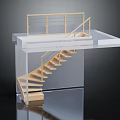 Modern Wooden Staircase With Railing Platform Transparent Support And Minimalist Design