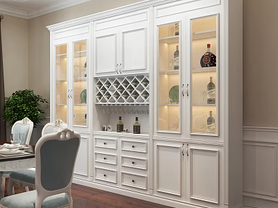 White Wine Cabinet With Glass Doors Wine Rack And Storage In Modern Dining Room 3d model