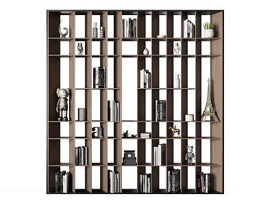 Modern Multi Compartment Bookcase With Books Decorative Figurines And Green Plant 3d model