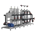Industrial Water Treatment Equipment With Stainless Steel Tanks Pipes Valves Blue Pump And Control Panel