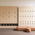Modern Public Space Locker Storage Cabinet Password Cabinet Shoe Changing Cabinet Shoe Changing Stool 3d model