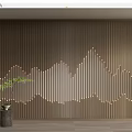 Elegant Luxury Background Wall With Vertical Slats And Illuminated Wave Pattern Plus Potted Plant
