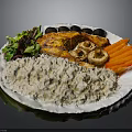 Delicious Grilled Chicken Meal With Rice Carrots Mushrooms And Fresh Salad