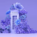 Photo Spot With White Telephone Booth Surrounded By Purple And Blue Flowers