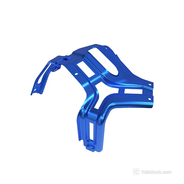 Blue Metal Mechanical Structure Part with Hollow Design and Mounting Holes 3d model 
