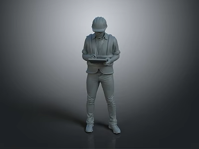Man in Hard Hat Wearing Vest And Pants Holding Tablet Standing Pose 3d model