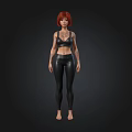 3D Female Character With Red Hair Black Leather Outfit And Tattoos
