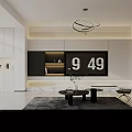 Modern Living and Dining Room Interior With Sofa TV Wall Dining Table And Pendant Lights