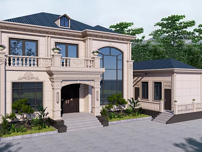 Elegant Classical Detached Villa With Stone Exterior Large Windows And Landscaped Garden 3d model