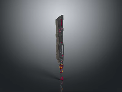 3D Designed Fantasy Sword With Red And Black Decorative Hilt And Unique Blade 3d model