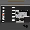 Modern Home Balcony Laundry Space with Storage Cabinets Double Washing Machines and Marble Countertop Design