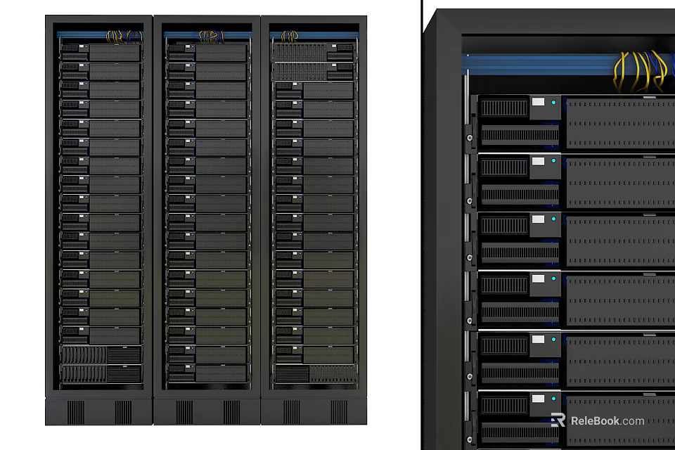 Multiple Server Racks In Data Center With Network Storage And Computing Equipment 3d model 