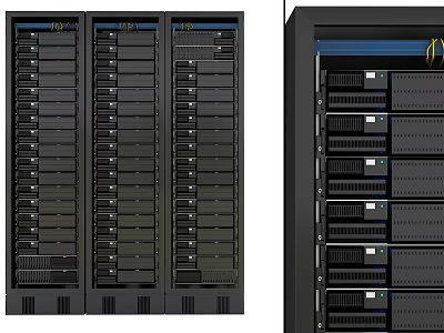 Multiple Server Racks In Data Center With Network Storage And Computing Equipment 3d model
