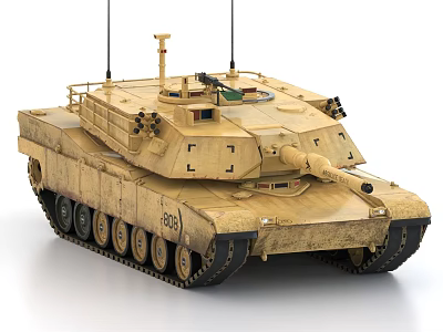 Desert Colored Military Tank With Turret Cannon Barrel Tracks And Antennas 3d model