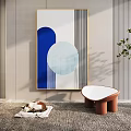 Modern Minimalist Wall Art With Blue Semicircle White Concentric Circles And Stripes