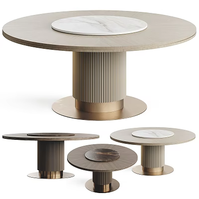 Modern Round Dining Table With Marble Top And Fluted Metal Leg In Various Styles 3d model