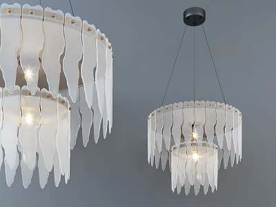 Two Modern White Feather Shaped Chandeliers Hanging With Warm Light 3d model