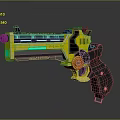 Futuristic Yellow Sci Fi Pistol With Blue Light Effects And Advanced Modern Design Elements 3d model