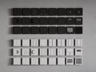 Black And White Switch Panels With Various Functional Designs And Modern Styles 3d model