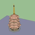 Traditional Multi tiered Pagoda With Golden Spire And Wooden Structure Against Blue Sky