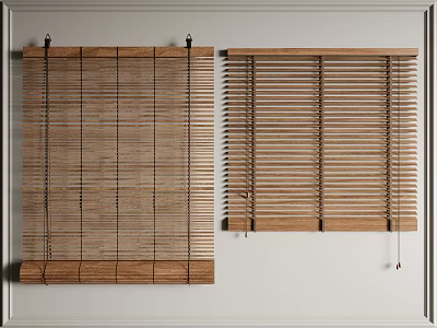 Natural Wood Venetian Blinds In Two Styles With Warm Grain For Home Interior 3d model