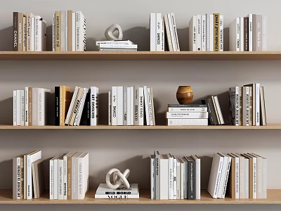 Well Organized Bookshelf Featuring Multiple Shelves Various Books And Decorative Accents 3d model