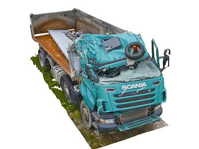 Damaged SCANIA Dump Truck With Broken Front Cabin Parked On Grass 3d model