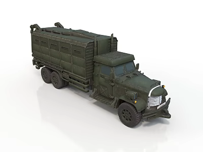 Vintage Military Green Truck Model with Covered Cargo Bed and Classic Design 3d model