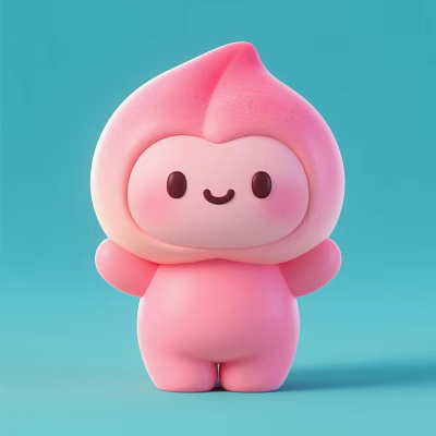 Cute Pink Peach Shaped Cartoon Decorative Ornament Set For Home Decor 3d model